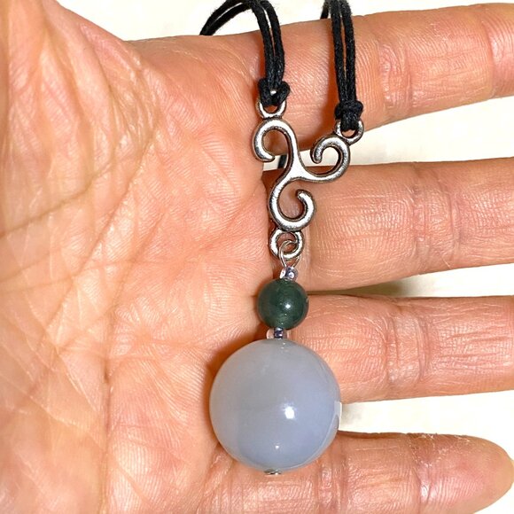 2/$20, Genuine Blue Green Chalcedony, Natural Gemstone Adjustable Cord Necklace - Picture 10 of 11